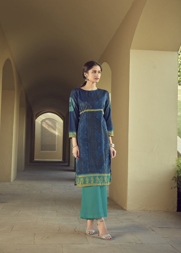 Women's Blue Color Rayon Bollywood Kurta  - Navyaa