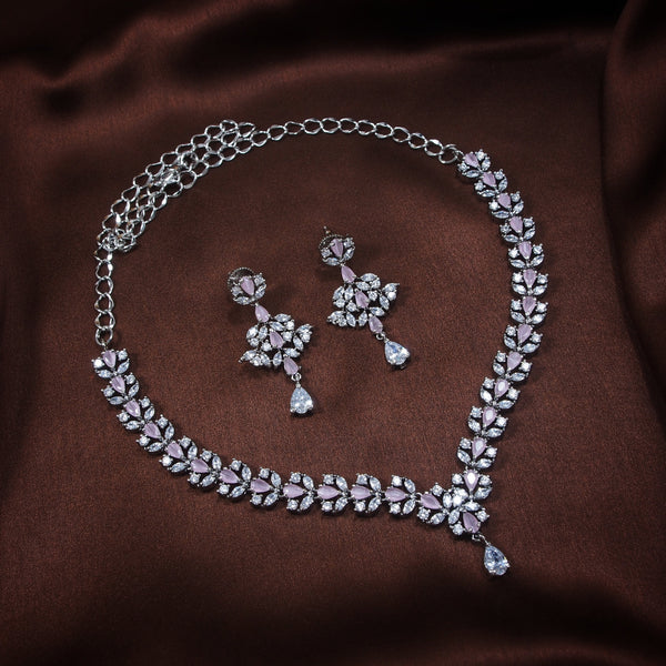 Women's Silver Pink Jewellery Set - i jewels