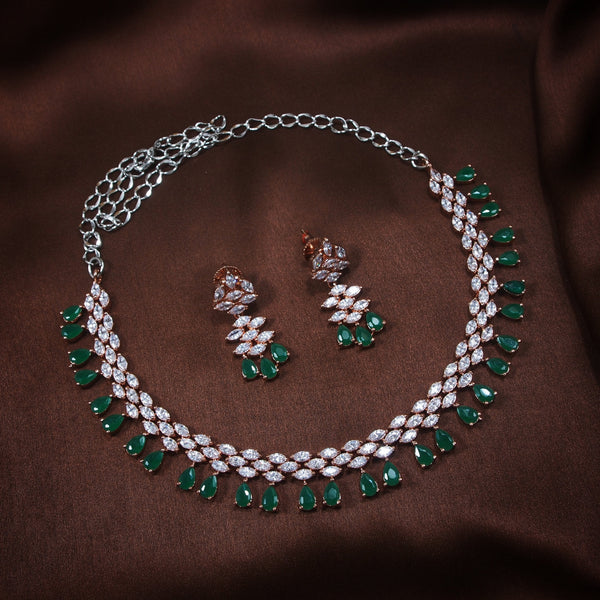 Women's Rose Gold Green Jewellery Set - i jewels