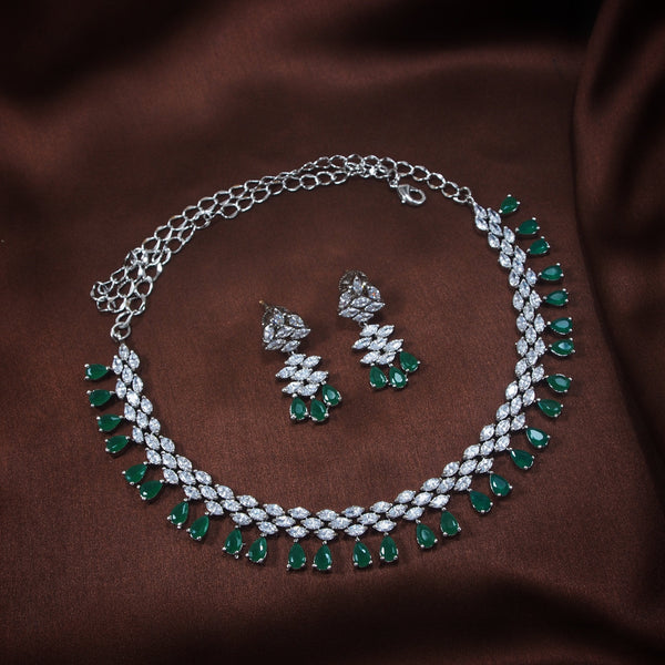 Women's Rhodium Green Jewellery Set - i jewels