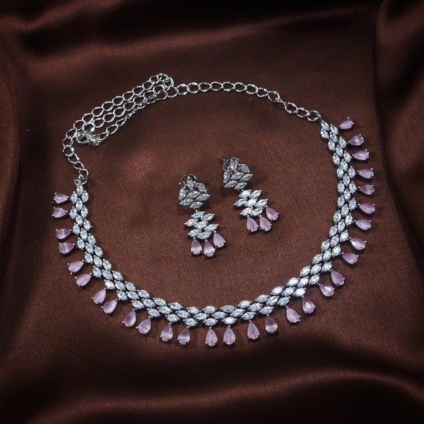 Women's Rhodium Pink Jewellery Set - i jewels