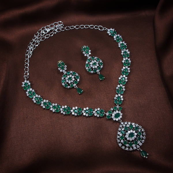 Women's Rhodium Green Jewellery Set - i jewels