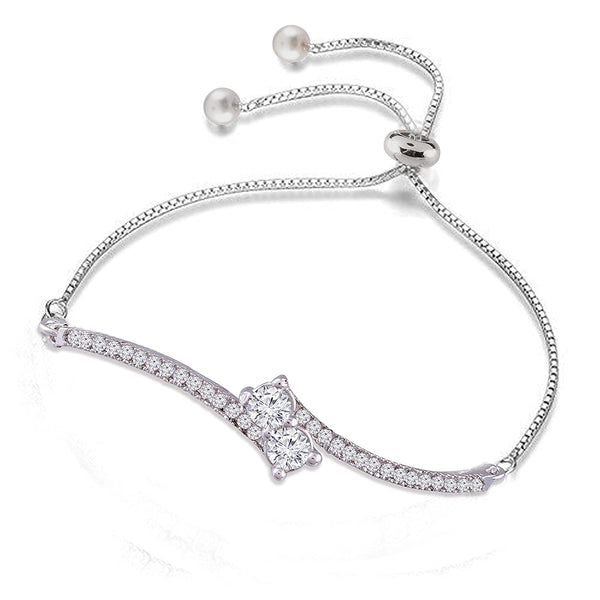 Women's Cubic Zirconia Adjustable Bracelet Jewellery with Pull-Chain for Women - I Jewels