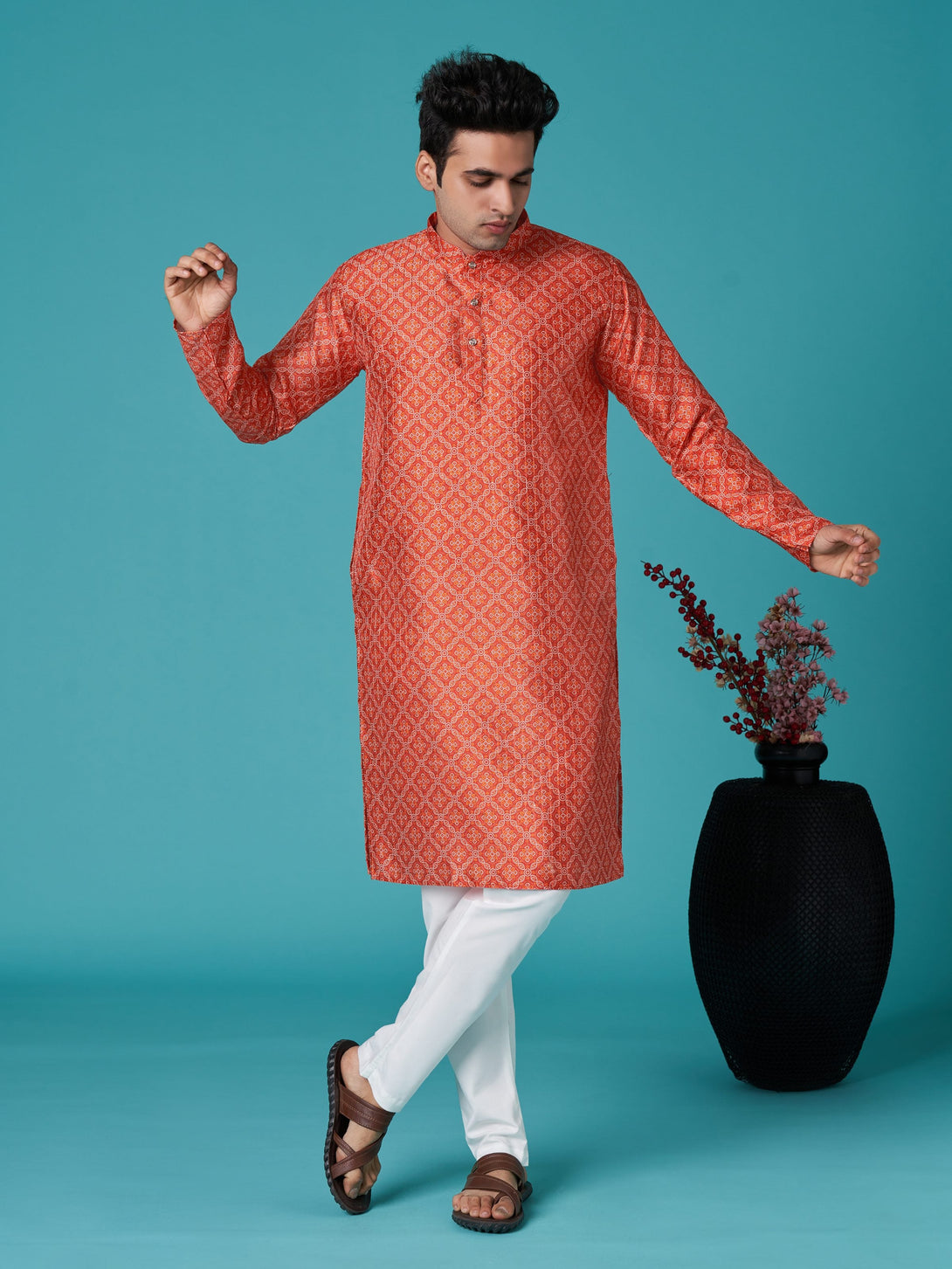 Men's Multicolor Sequins Cotton Silk  Kurta  (Stitched ) - Aastha Fashion Men