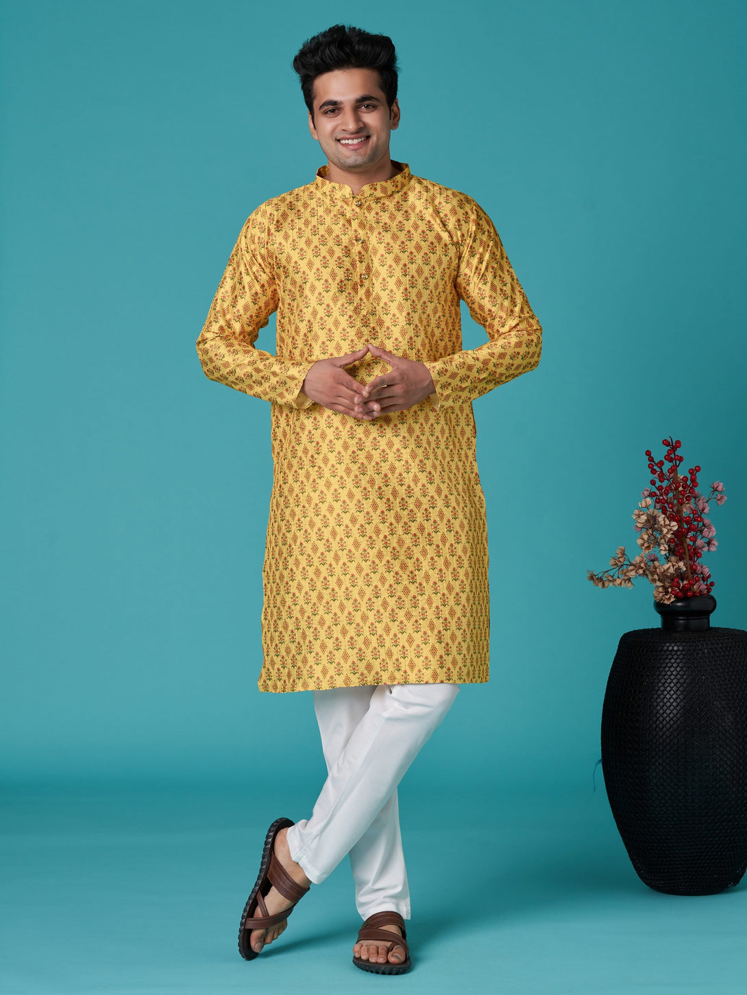 Men's Multicolor Sequins Cotton Silk  Kurta  (Stitched ) - Aastha Fashion Men