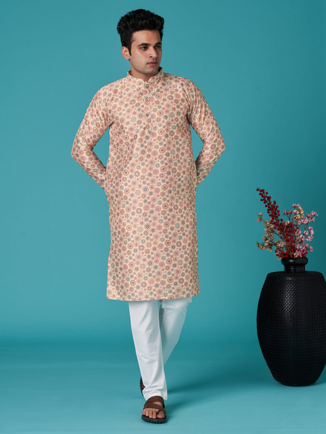 Men's Multicolor Sequins Cotton Silk  Kurta  (Stitched ) - Aastha Fashion Men