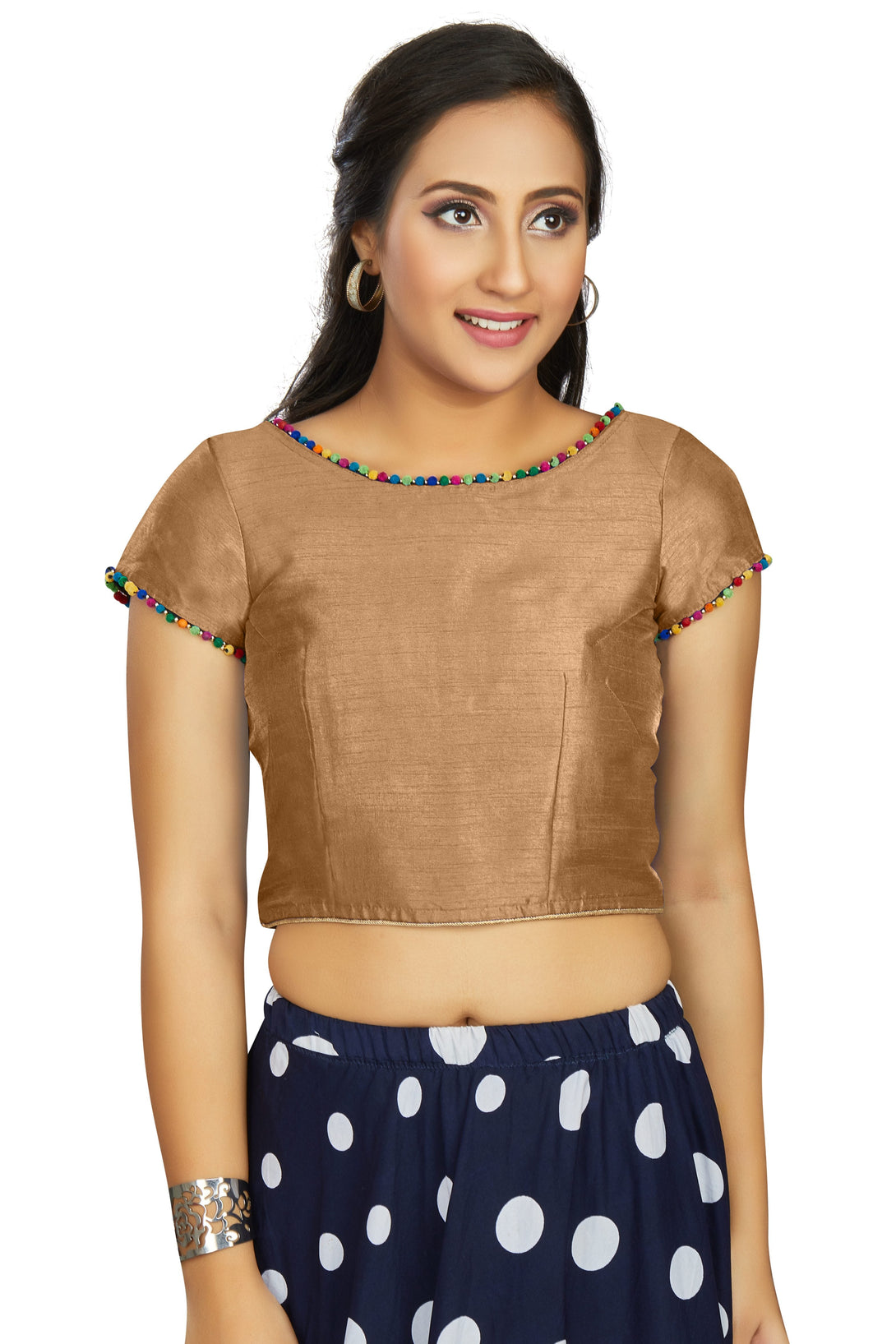 Women's Beige Art Silk Designer Party Wear Readymade Blouse  (Stitched ) - Aastha Fashion