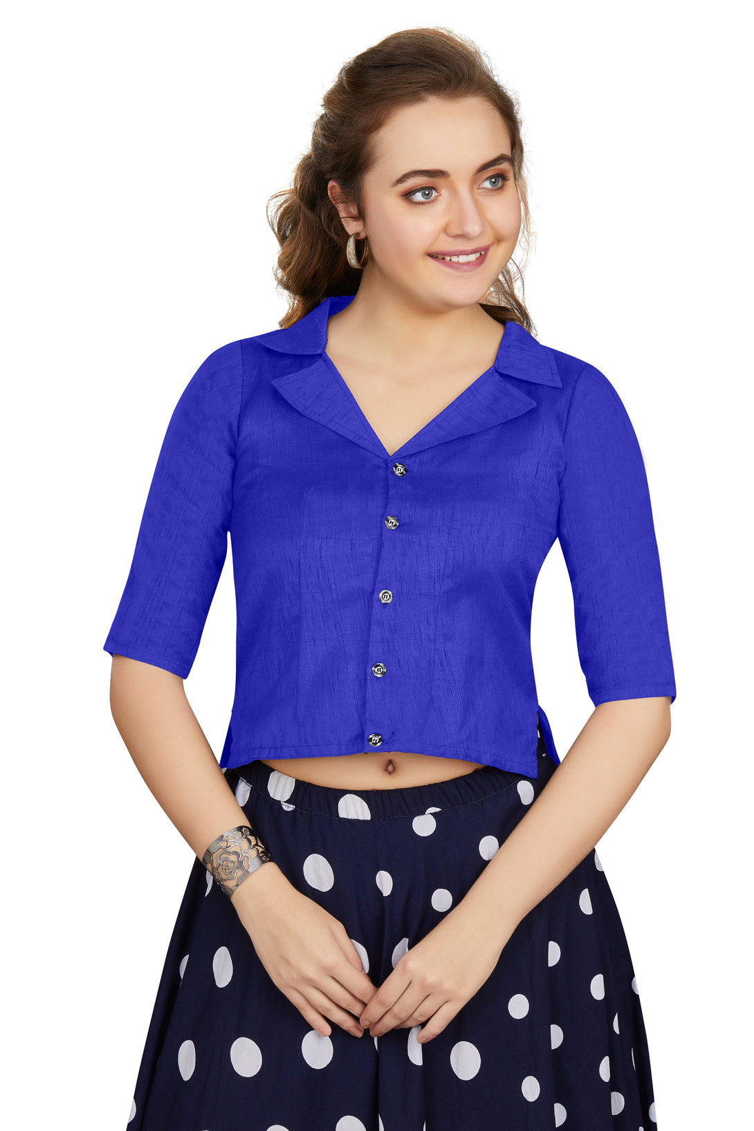 Women's Blue Art Silk Button Readymade Blouse  (Stitched ) - Aastha Fashion