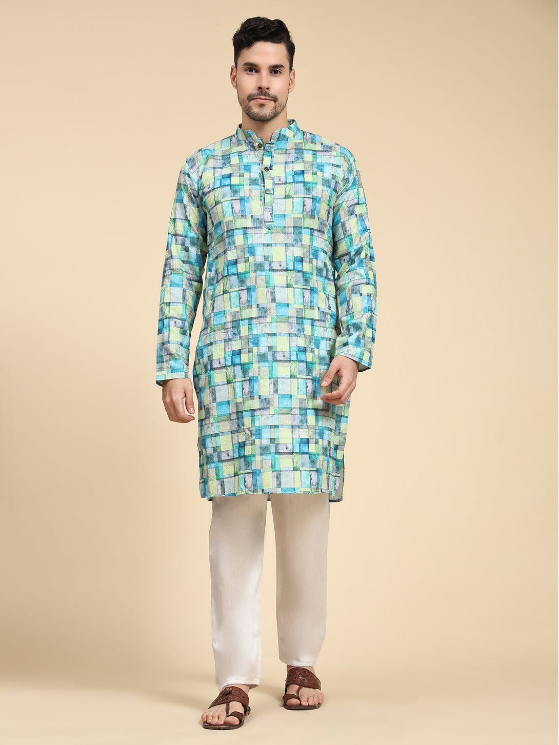 Men's Multicolor Digital Print With Sequins Rayon Kurta  Men (Stitched ) - Aastha Fashion Men