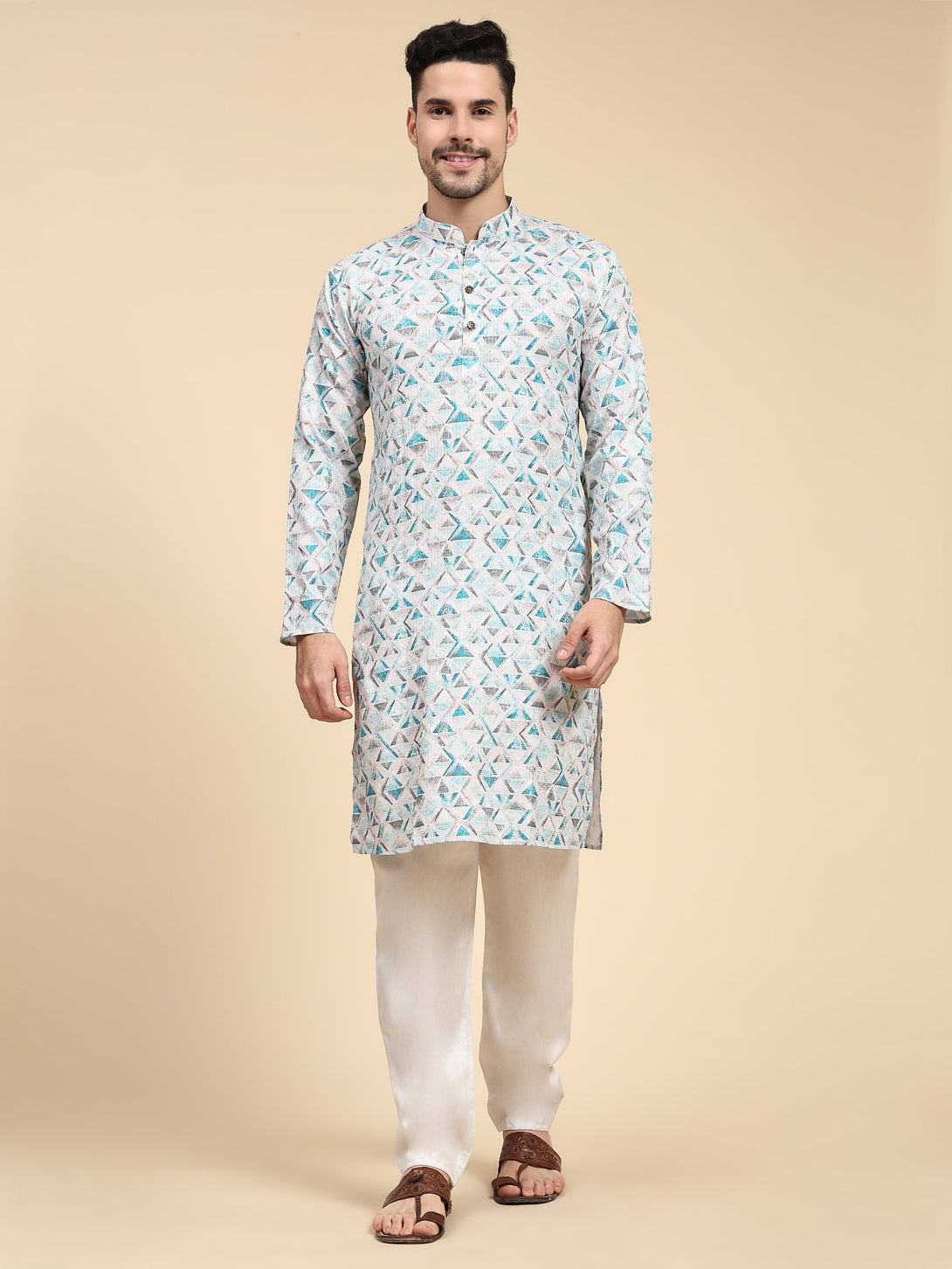 Men's Multicolor Digital Print With Sequins Rayon Kurta  Men (Stitched ) - Aastha Fashion Men