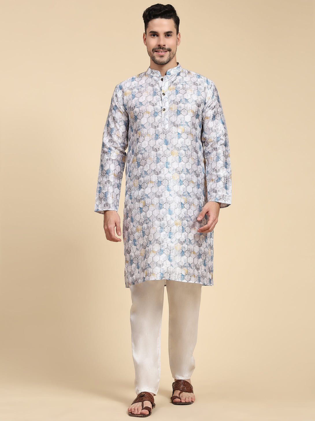 Men's Multicolor Digital Print With Sequins Rayon Kurta  Men (Stitched ) - Aastha Fashion Men