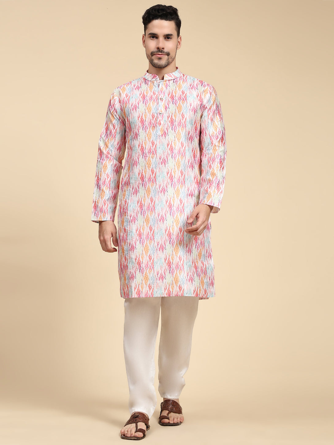 Men's Multicolor Digital Print With Sequins Rayon Kurta  Men (Stitched ) - Aastha Fashion Men