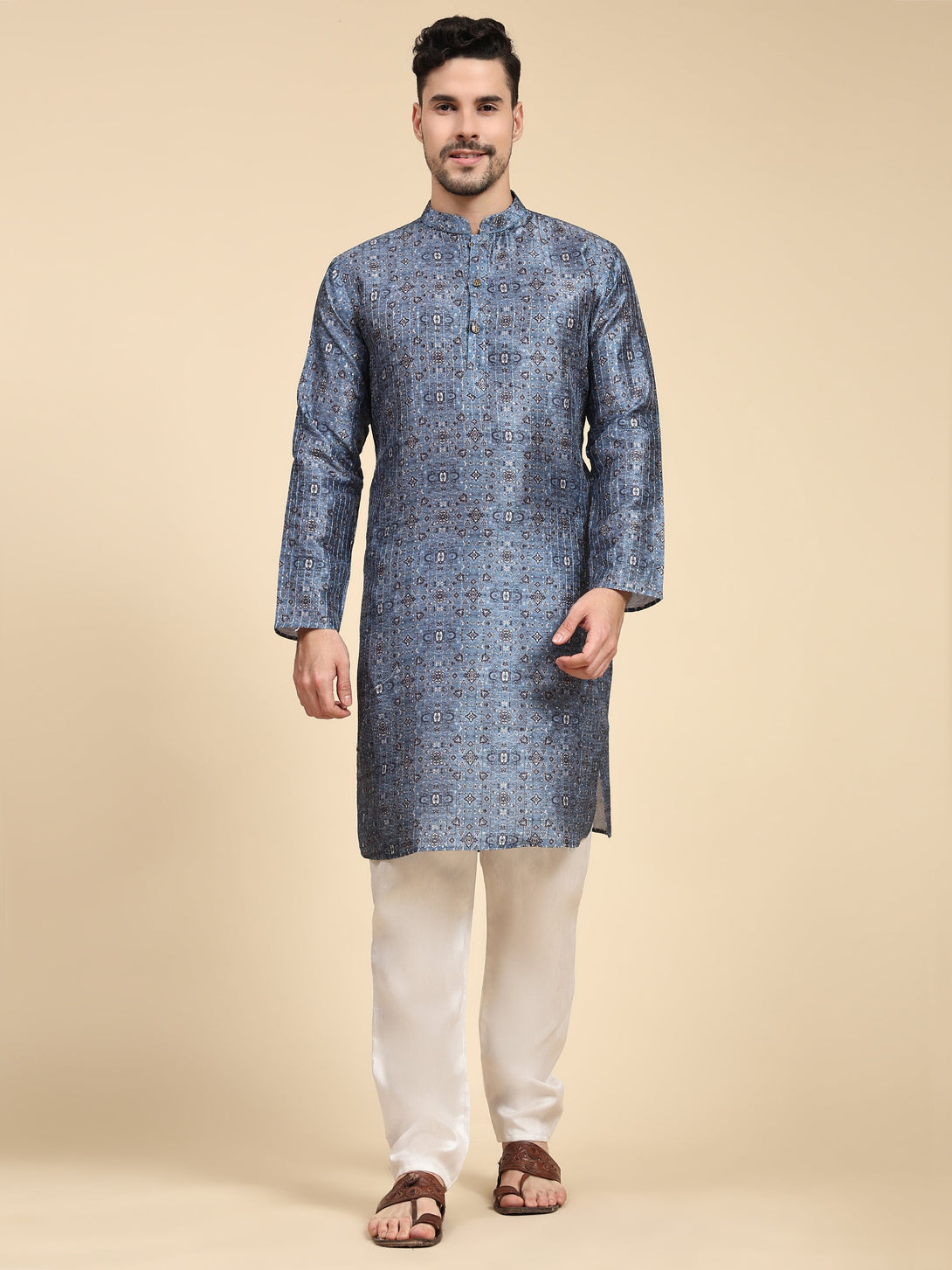 Men's Multicolor Digital Print With Sequins Rayon Kurta  Men (Stitched ) - Aastha Fashion Men