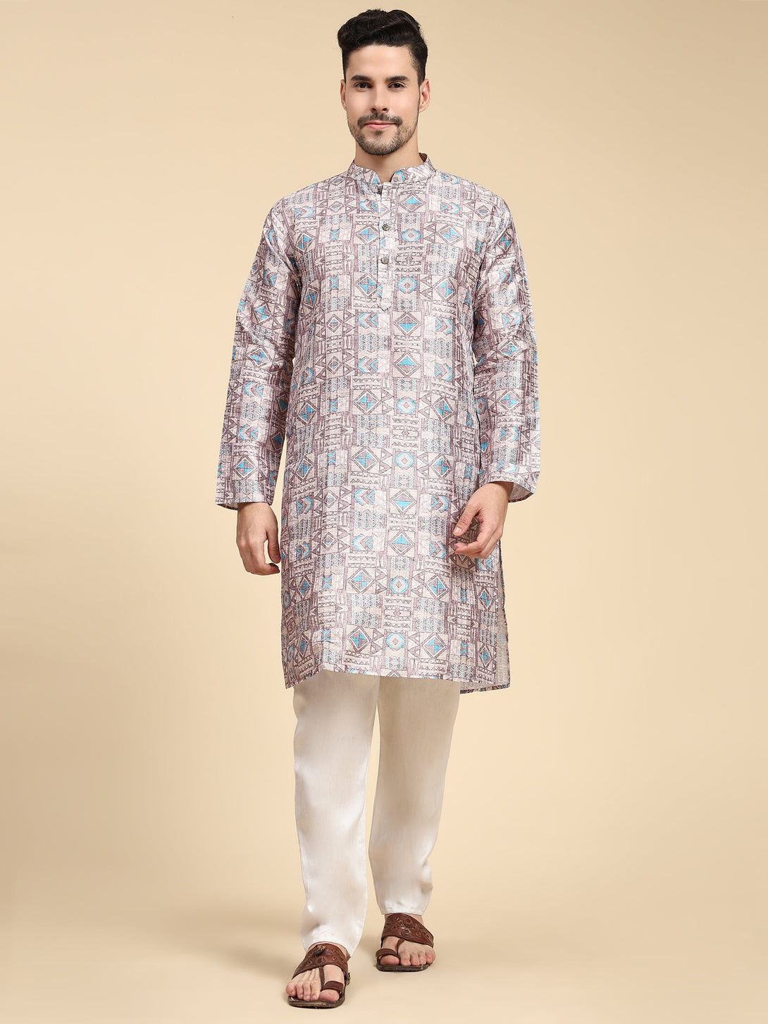 Men's Multicolor Digital Print With Sequins Rayon Kurta  Men (Stitched ) - Aastha Fashion Men