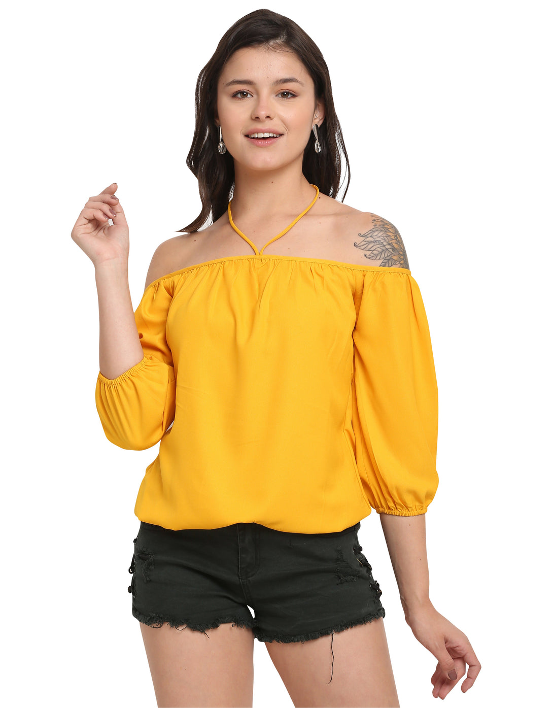 Women's Yellow Polyester Solid Casual Top  (Stitched ) - Aastha Fashion