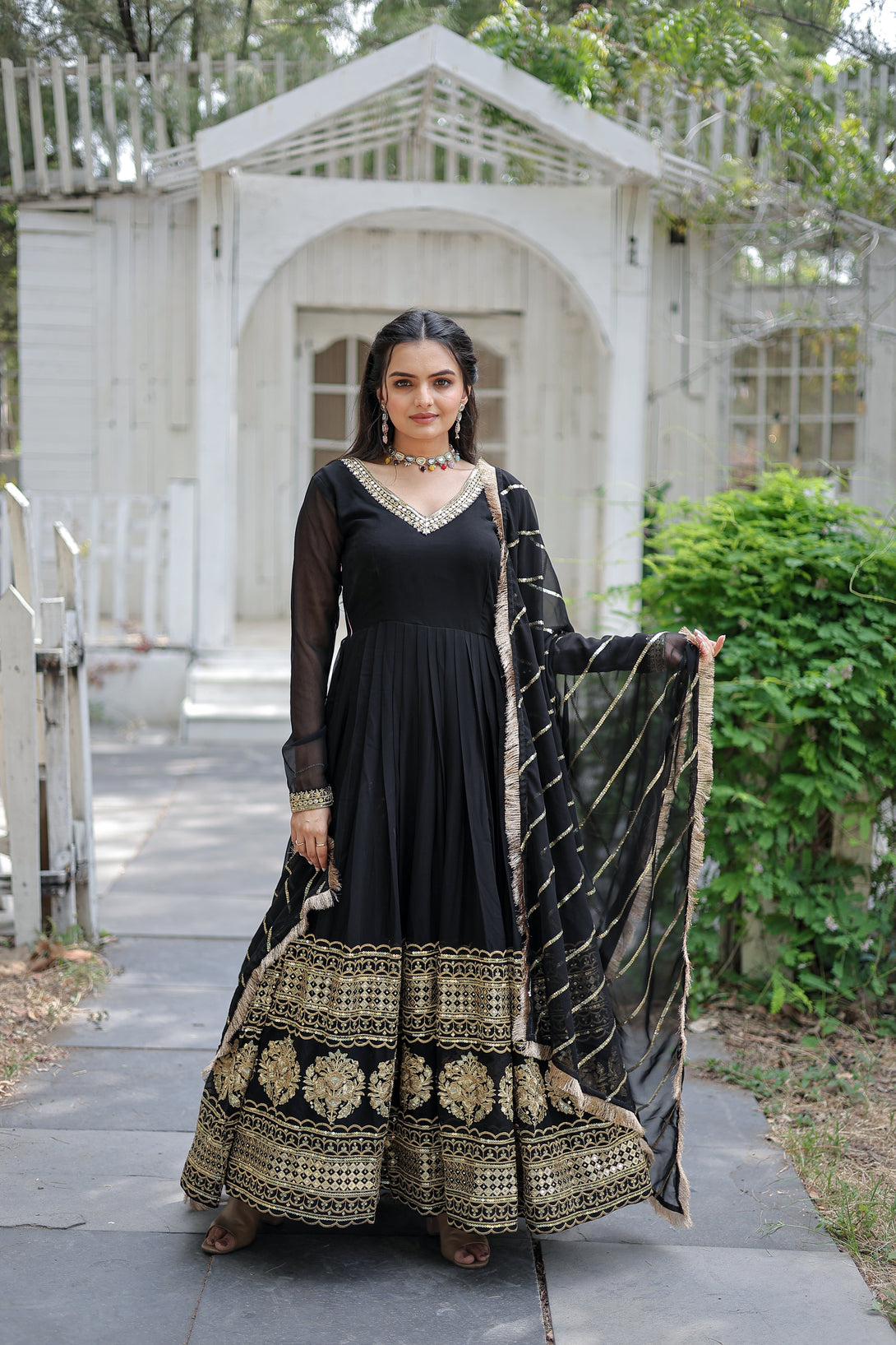 Women's Black Faux Georgette Sequins Embroidered Anarkali Dress With Dupatta  (stitched ) - Aastha Fashion