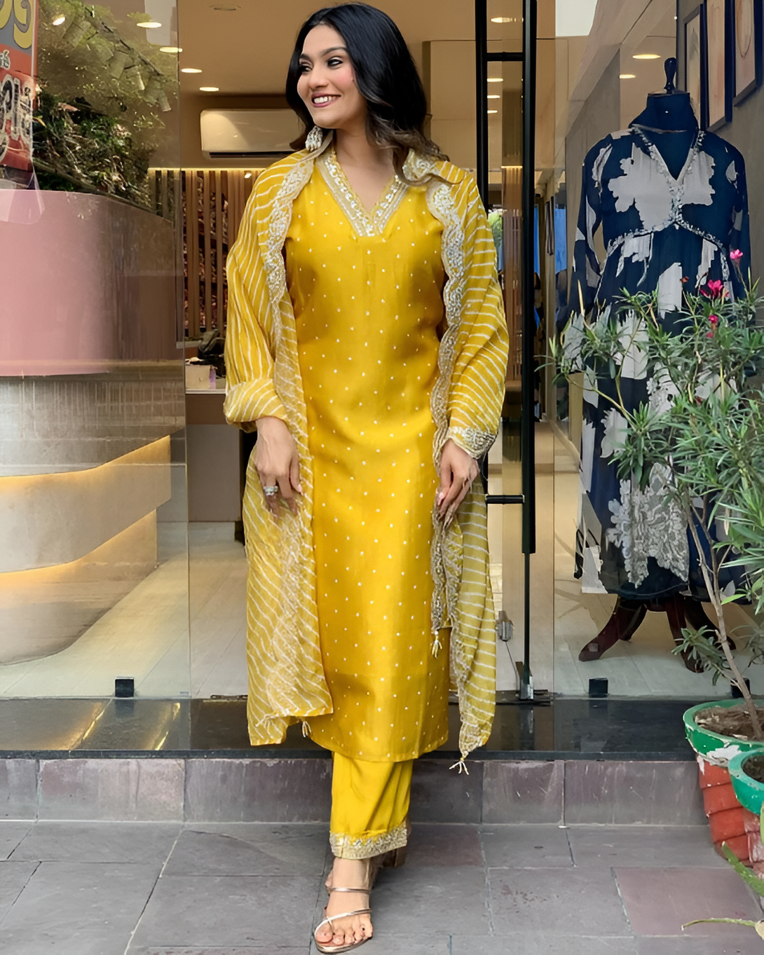 Women's Mustard Yellow Chinon Embroidery Kurta Set - Aastha Fashion