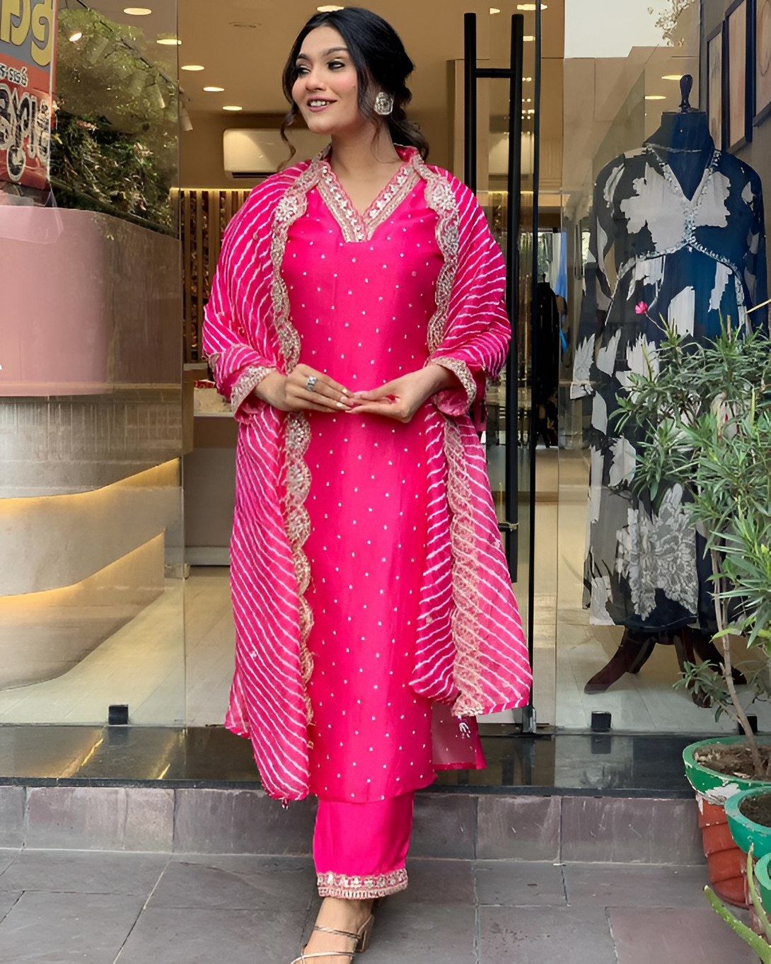 Women's Pink Chinon Embroidery Kurta Set - Aastha Fashion