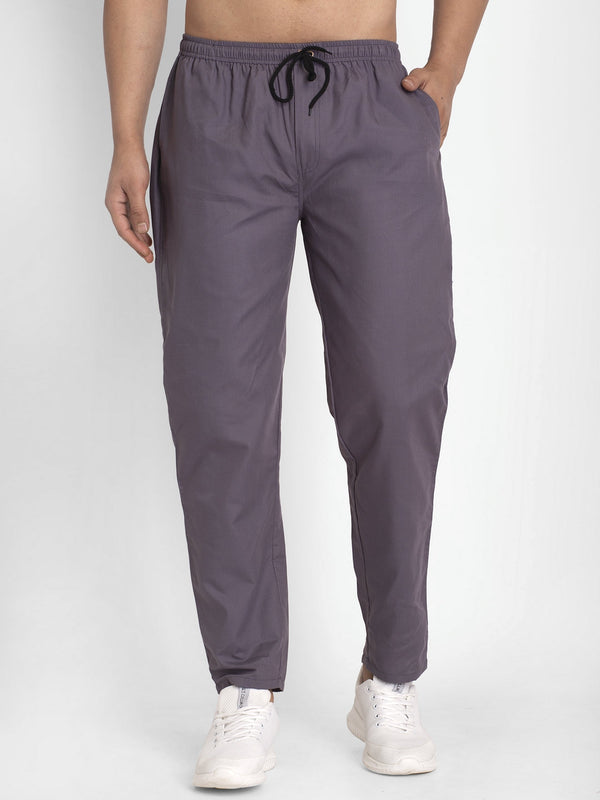 Men's Grey Solid Cotton Track Pants ( JOG 011Grey ) - Jainish