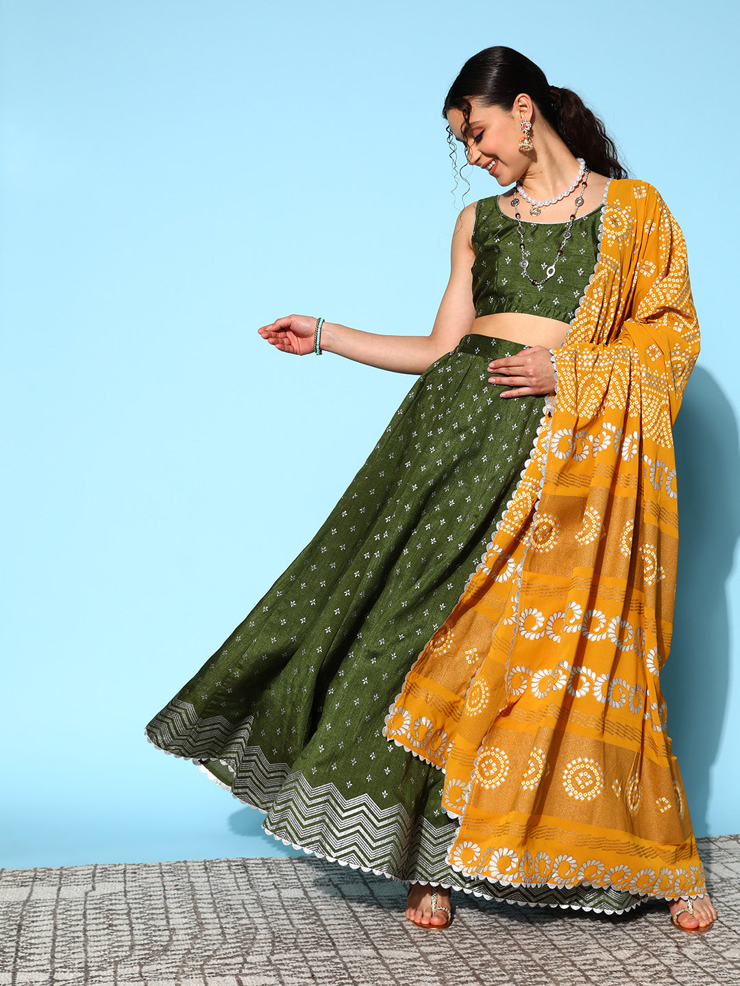 Women's Dark Green Art Silk Lehenga Choli - Ahalyaa