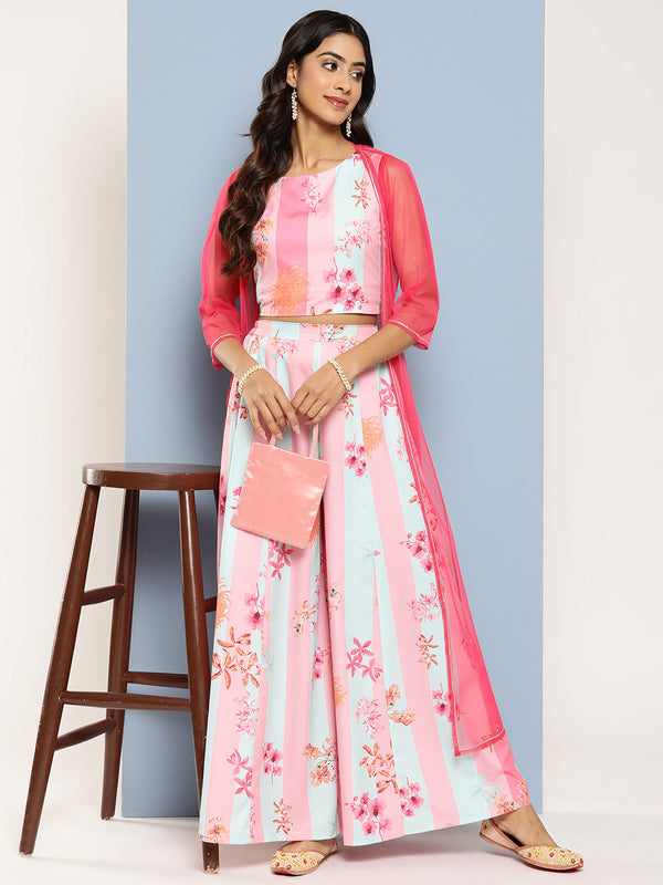 Jashvi Women Floral Printed Top with Palazzos & Shrug