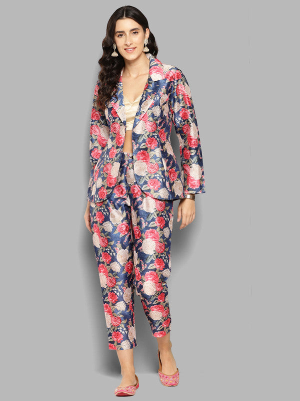 Women's Printed Coat With Trousers - Ahalyaa