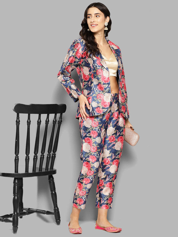 Women's Printed Coat With Trousers - Ahalyaa