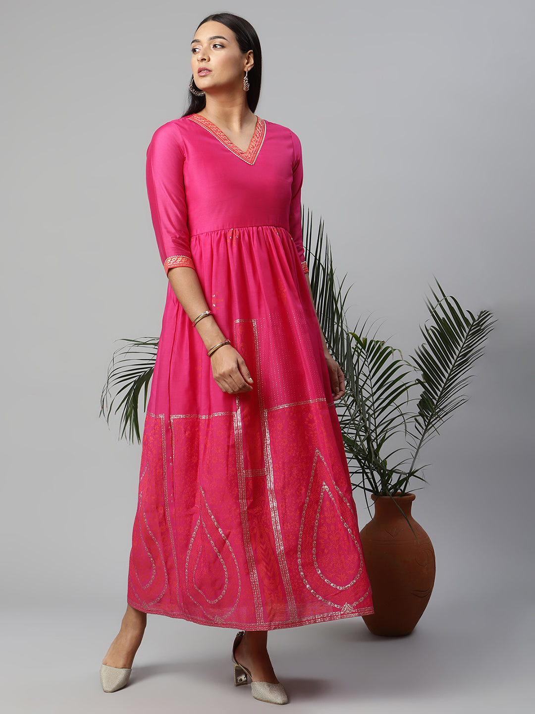 Women's Pink Crepe Printed Dress - Ahalyaa