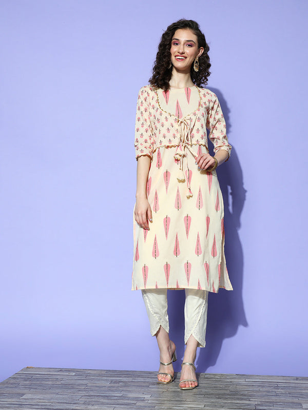 Off White Pure Cotton Printed Kurtas