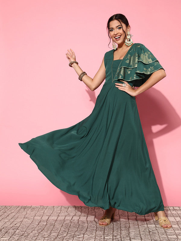 Women's Green Ruffled Dress By Ahalyaa -1Pc