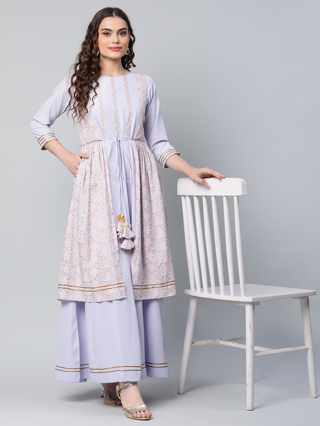 Women's Powder Blue Crepe Floral Dress - Ahalyaa