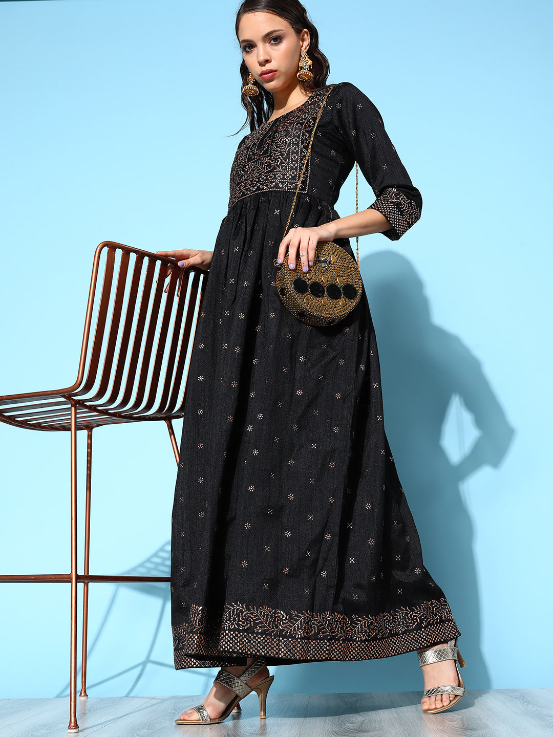 Women's Black Poly Silk Printed Dress - Ahalyaa