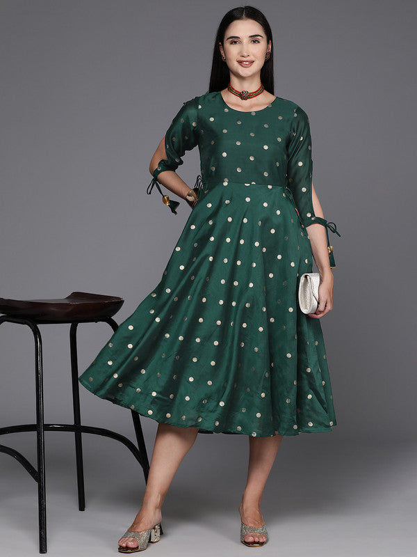 Women's Polka Dot Print A-Line Midi Dress - Ahalyaa