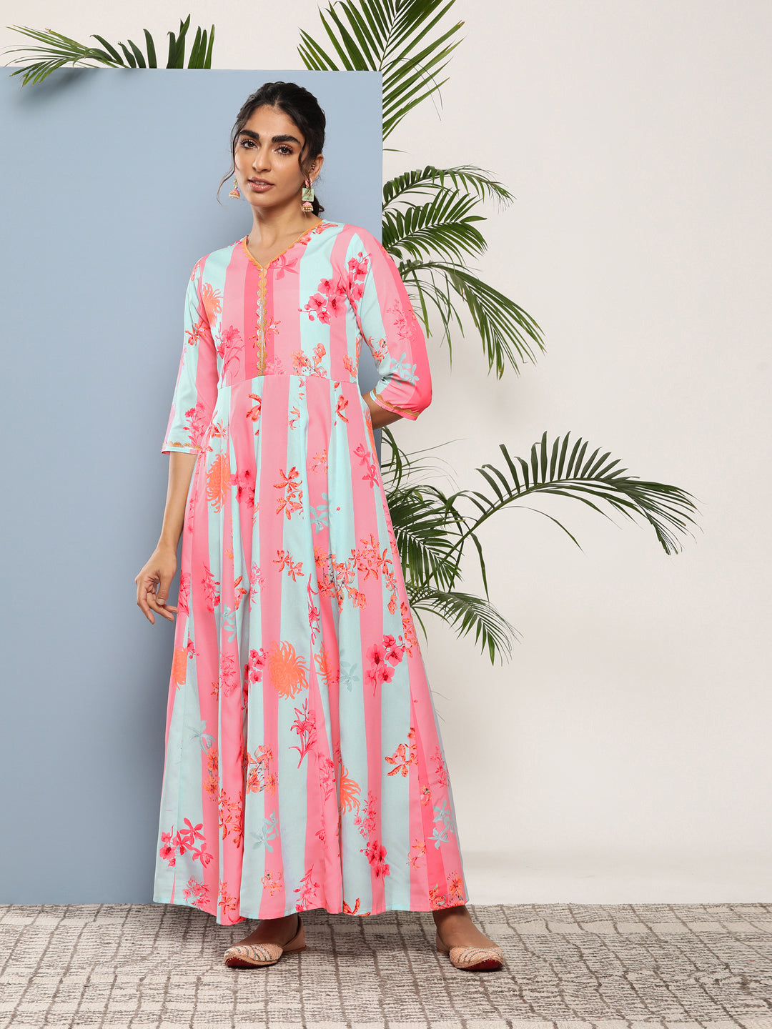 Women's Coral Crepe Printed Ethnic Dress - Ahalyaa