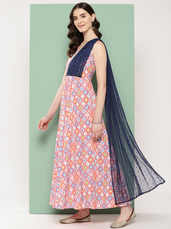 Jashvi Abstract Printed Empire Ethnic Dress