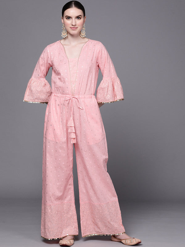 Women's Pink Printed Basic Jumpsuit - Ahalyaa