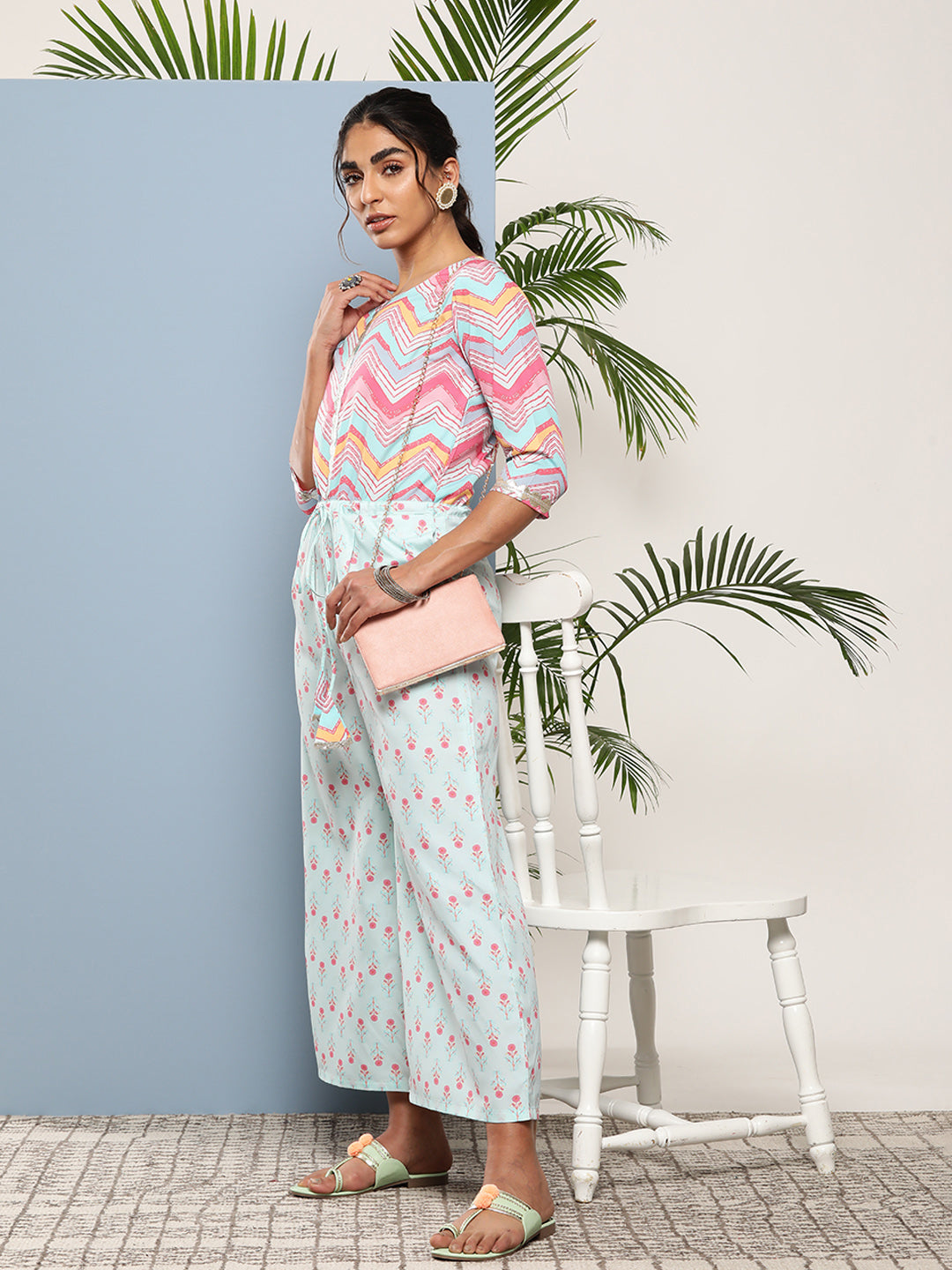 Women's Pink Crepe Printed Jumpsuit - Ahalyaa