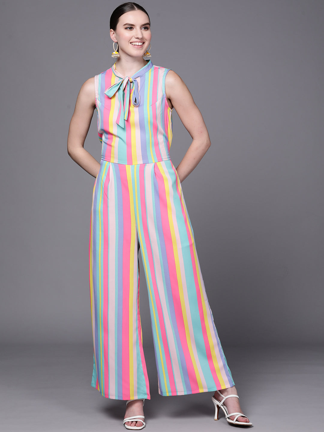 Women's Multicolor Crepe Printed Jumpsuit - Ahalyaa