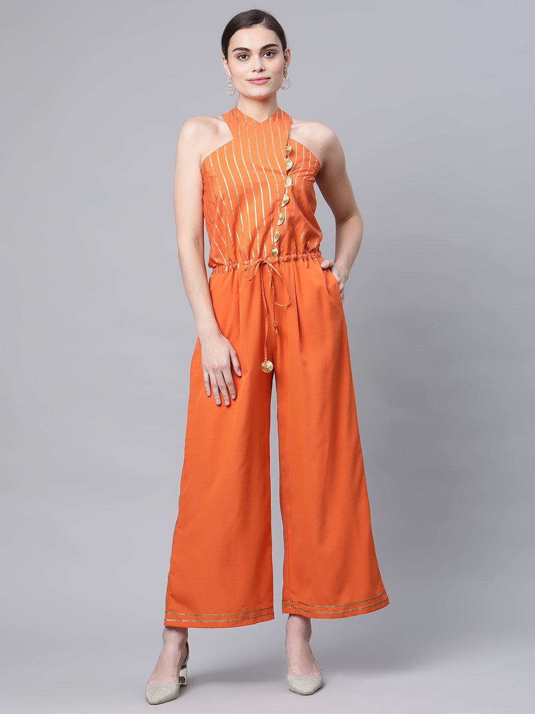 Women's Orange Jumpsuit By Ahalyaa (1Pc)