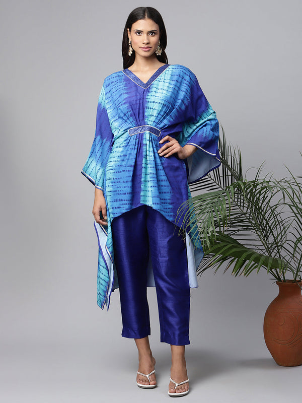 Women's Royal Blue Crepe Digital Printed Kaftan Kurta - Ahalyaa