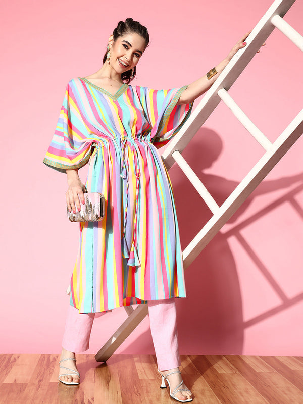 Multi Colour Candy Stripes Kaftan Kurta