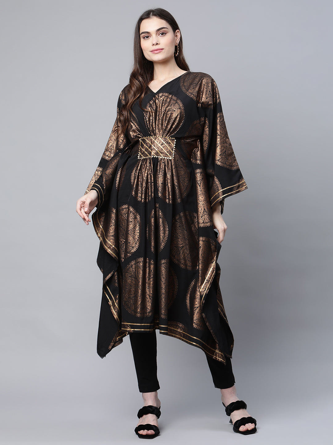 Women's Black Kaftan Kurta By Ahalyaa (1Pc)