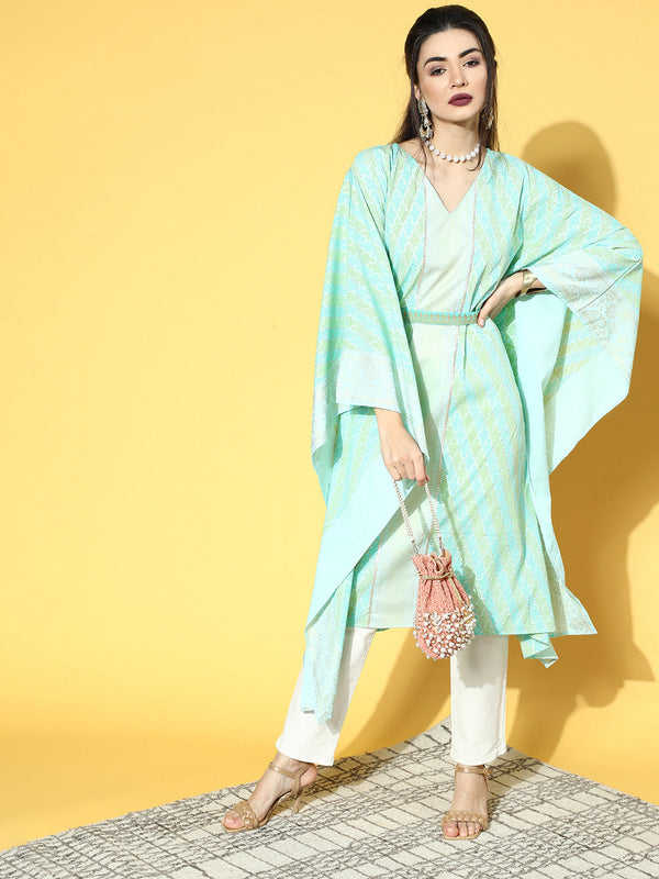 Sea Green Printed Kaftan Kurta