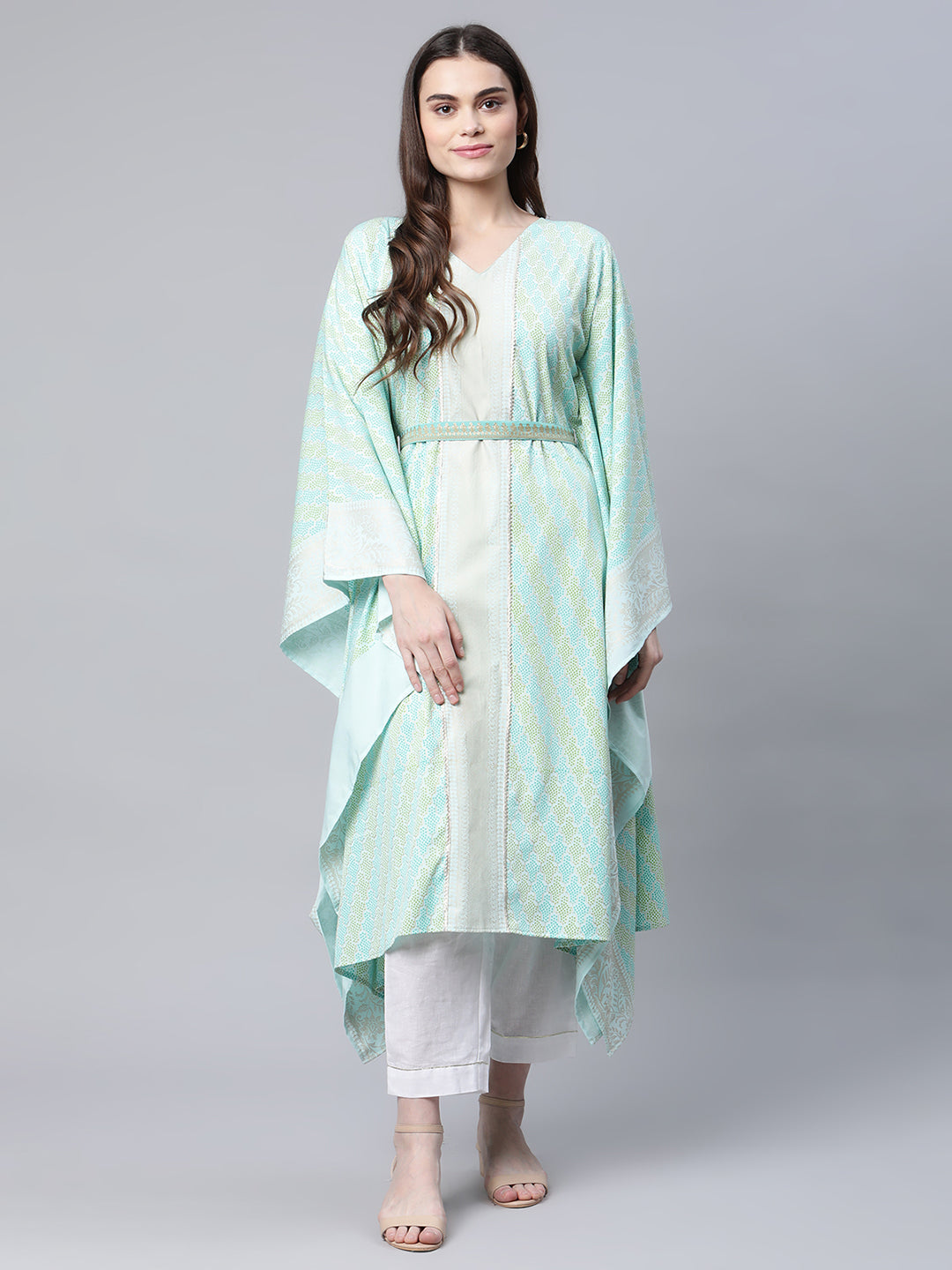 Women's Sea Green Kaftan Kurta By Ahalyaa (1Pc)