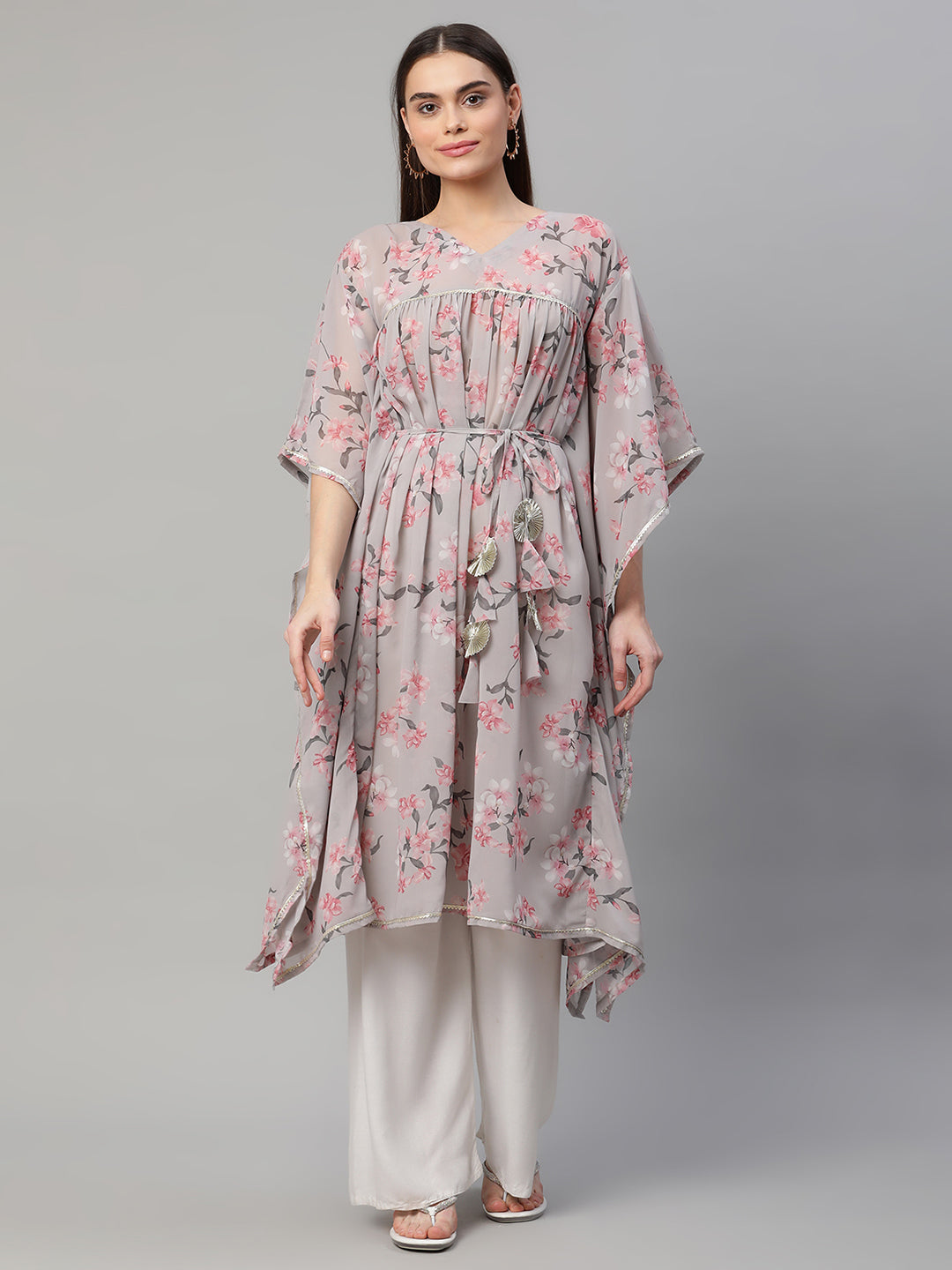 Women's Grey Georgette Kaftan Kurta By Ahalyaa (1Pc)