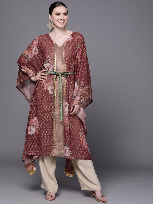 Maroon Floral Printed Kaftan Kurta