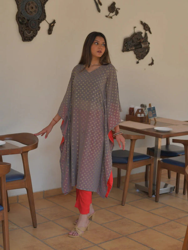 Grey & Golden Printed Kaftan Kurta