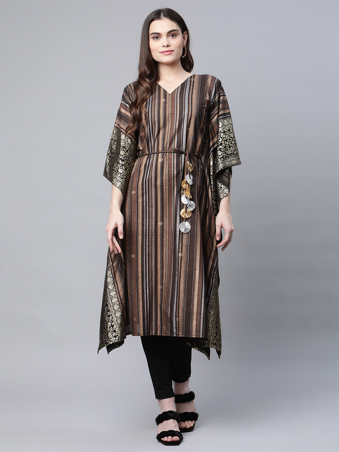 Women's Brown Georgette Kaftan Kurta By Ahalyaa (1Pc)