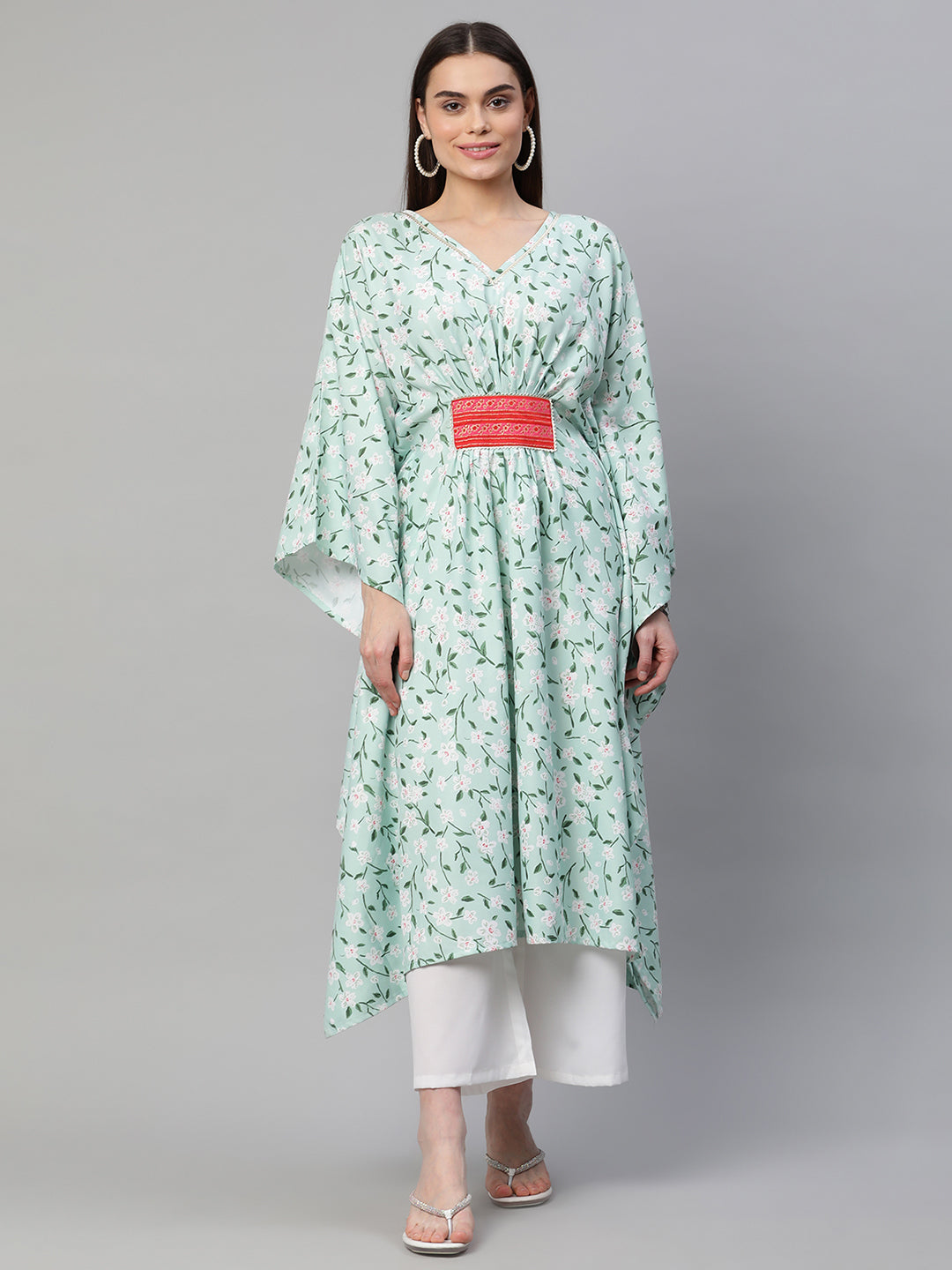 Women's Light Green Kaftan Kurta By Ahalyaa (1Pc)