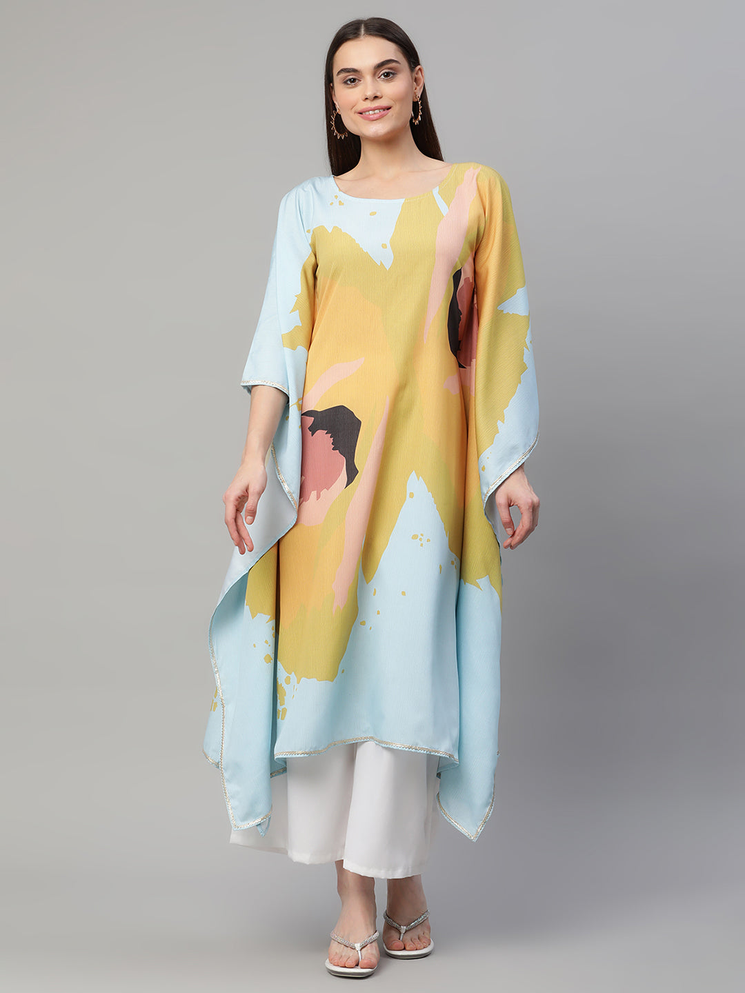 Women's Yellow Kaftan Kurta With Palazzos By Ahalyaa (2Pcs Set)